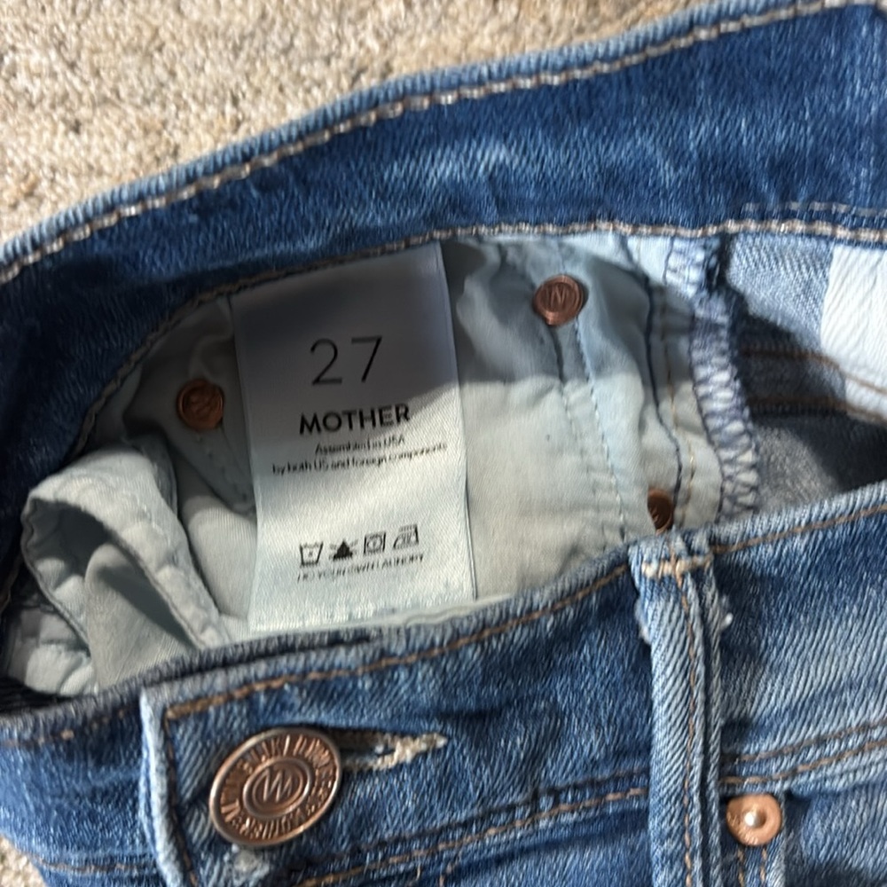 MOTHER Blue Distressed Flare Jeans - Picture 4 of 8